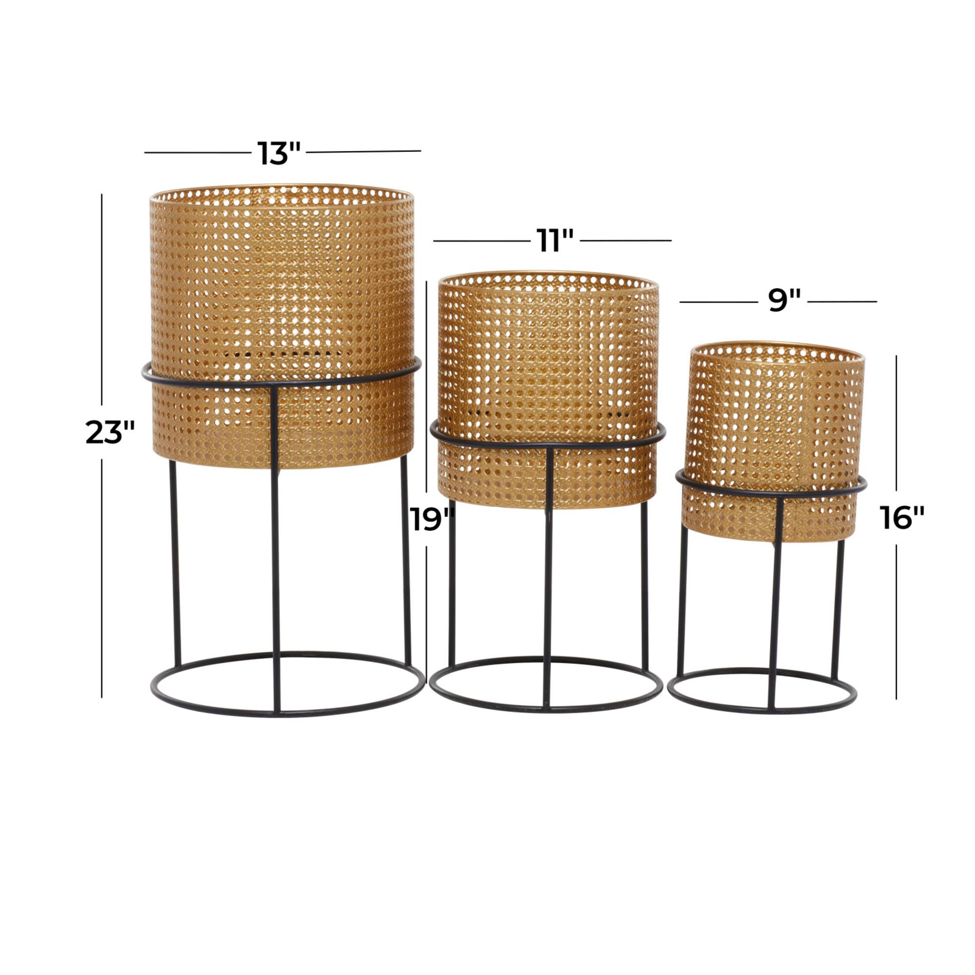 Set of 3 Gold Iron Contemporary Planter, 23" x 13" x 13"